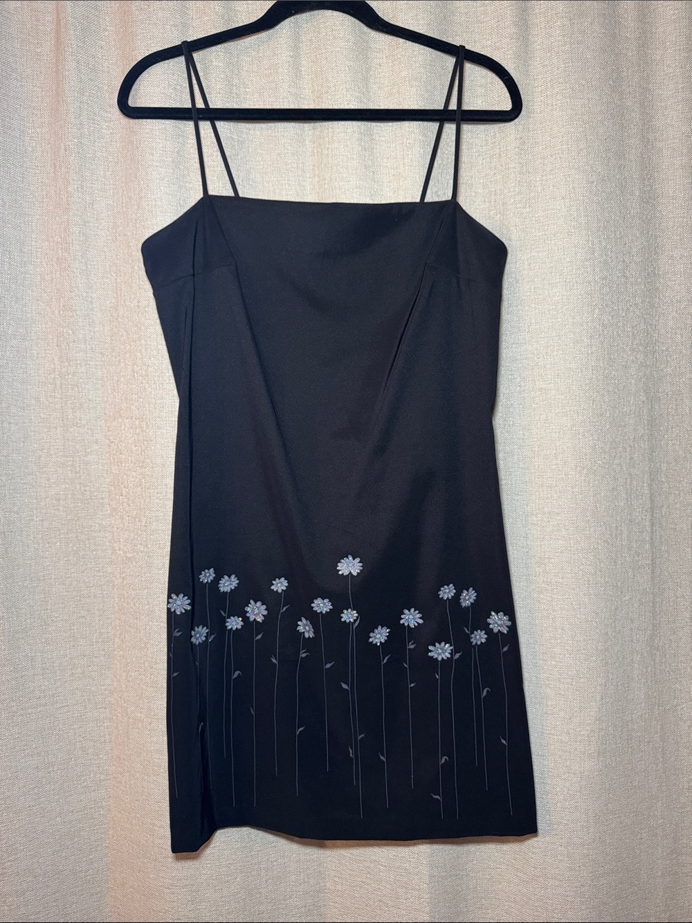 Rampage Vintage Mini Cami Dress Black Sparkly Floral Little Black Dress 90s Y2K